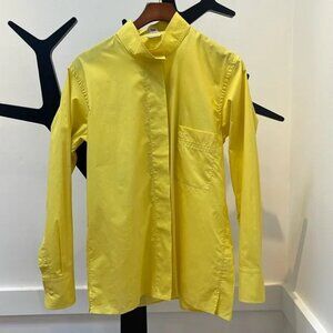 Mock neckline yellow cotton blouse